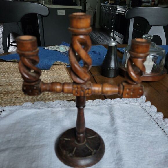 Vintage Hand Carved candlabra brutalist style holds 3 smaller taper candles MCM - Picture 1 of 12